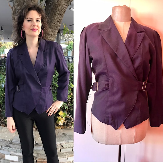 Blazer blu scuro/viola in stile frac anni '80 con originale