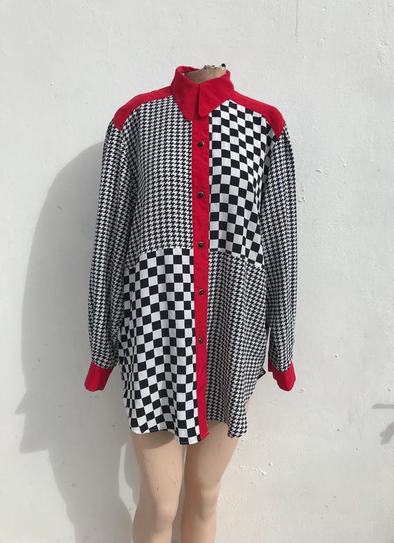Different patterned checkered/houndstooth 80s vnt… - image 1
