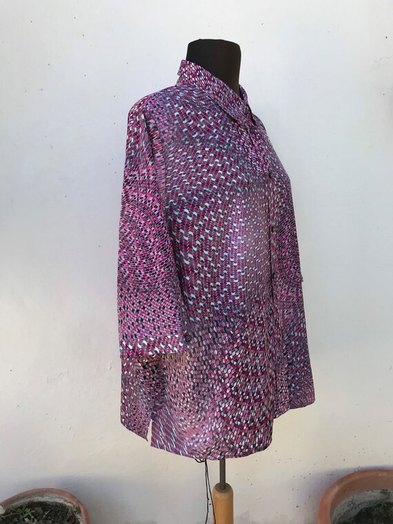 Swirl abstract oversized 80s vintage shirt in lil… - image 3