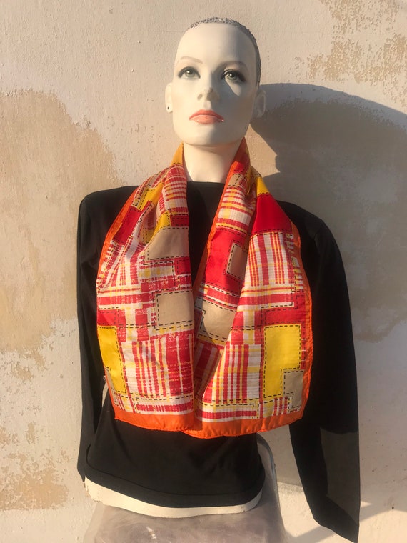 70s long scarf in warm coloring featuring patchwo… - image 1