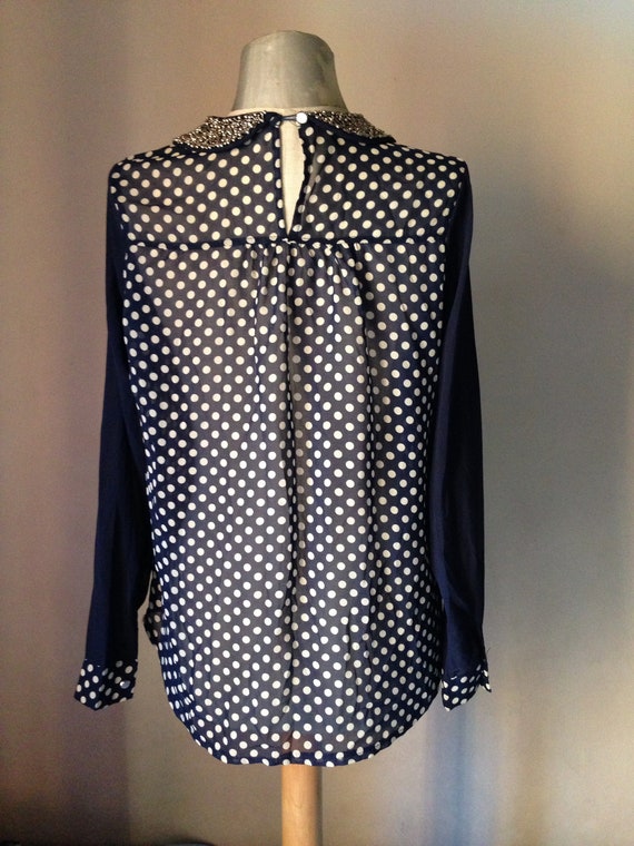 Blue amazing polka dot sheer long blouse featurin… - image 8