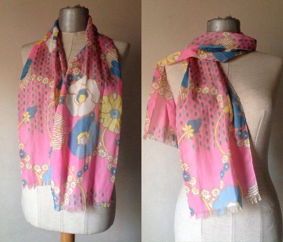 70's powder pink and baby blue scarf with bold, co