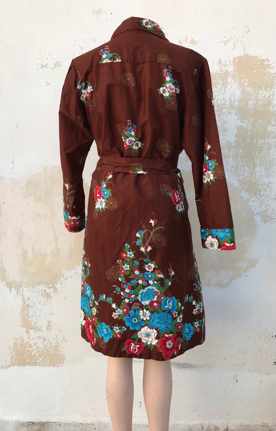 Asian, Cheongsam styled chocolate brown belted ro… - image 9