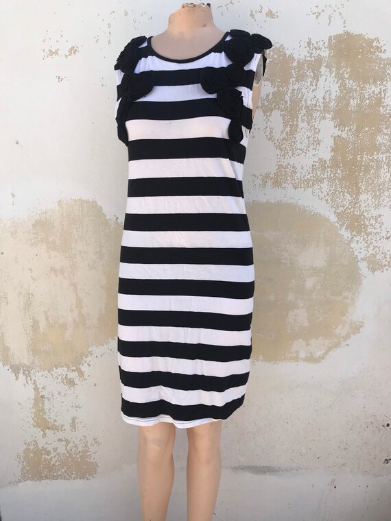 Robe Sans Manches Style Marin à Rayures Noires Et Blanches - Taille 42, En Viscose