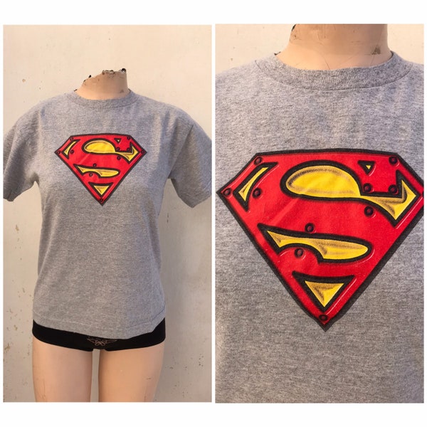 Superman official DC Comics gray T-shirt for women/girls, 1999 vintage