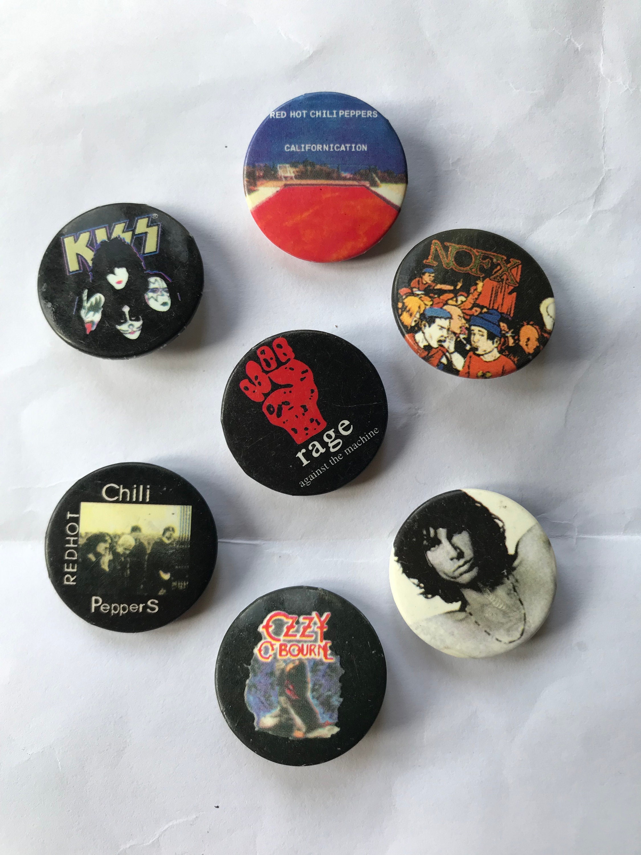 Rock Bands Various 7 Badges Pin Pack, 90s Vintage 1.5