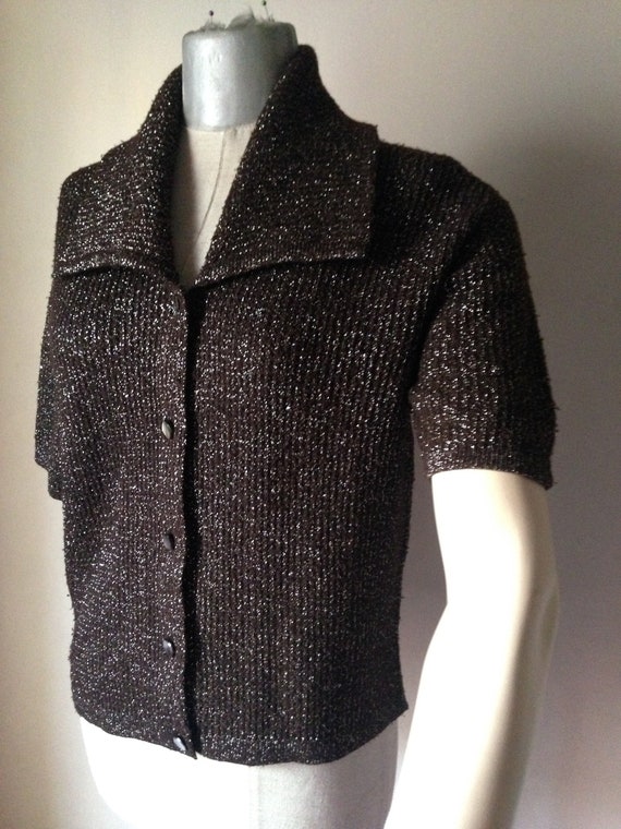 Silver brown 1980s vintage metallic glam cardigan… - image 2