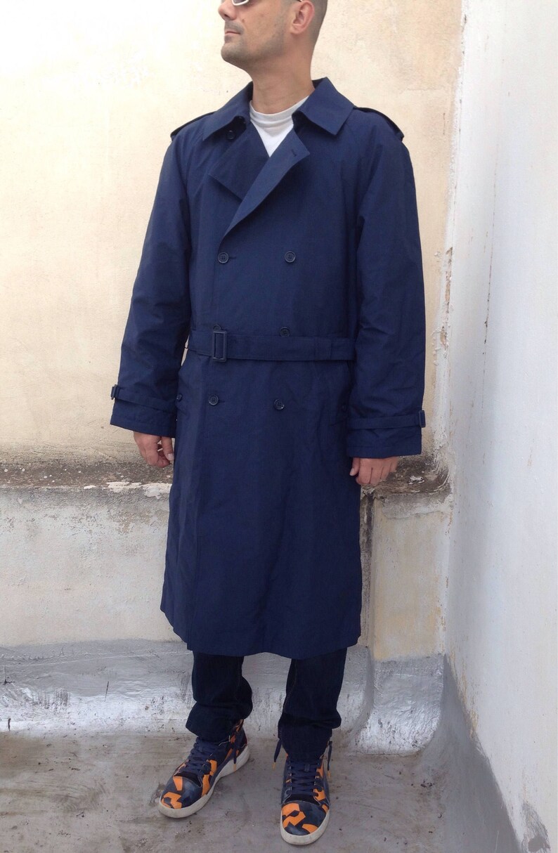 Men's Long Vintage Gabardine/trench Coat in Royal Blue. Etsy