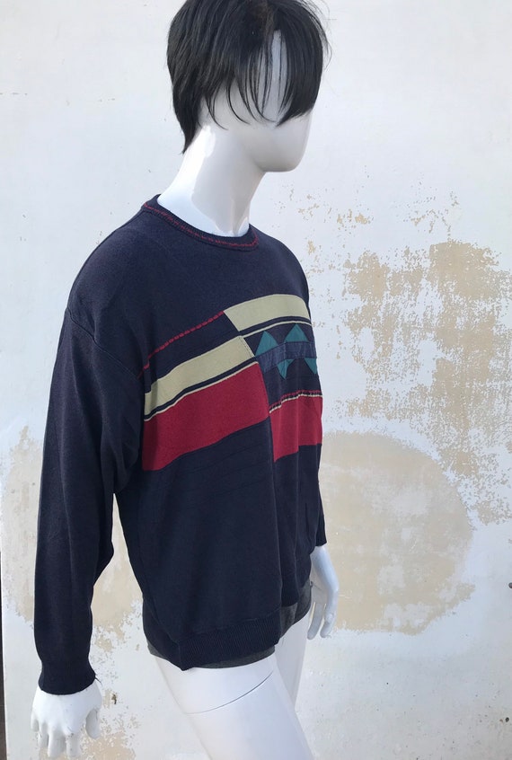 80s vintage dark blue mens retro knitted sweater/… - image 3