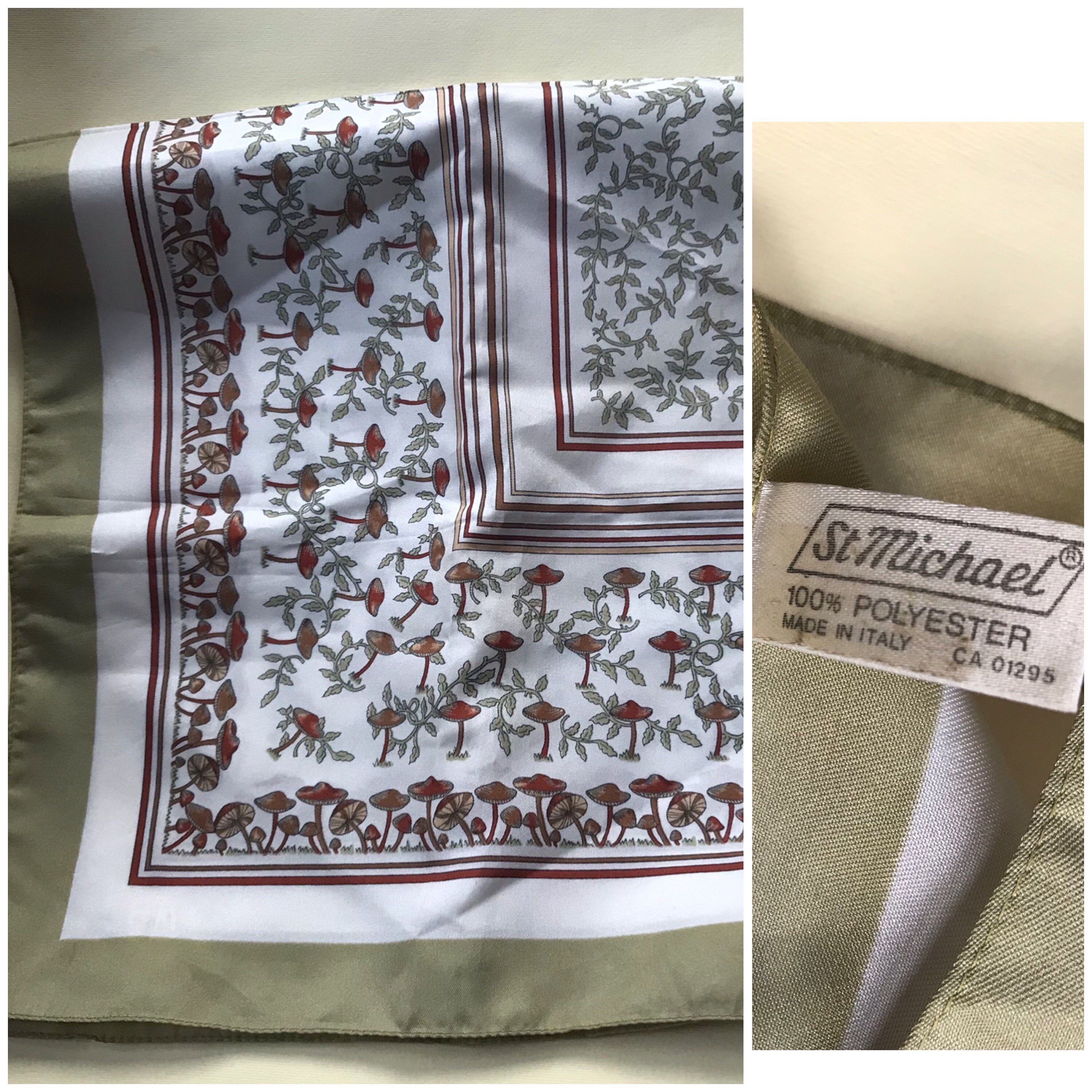 Saint Michael 70s Vntg Squared Scarf Features Leaf Pattern