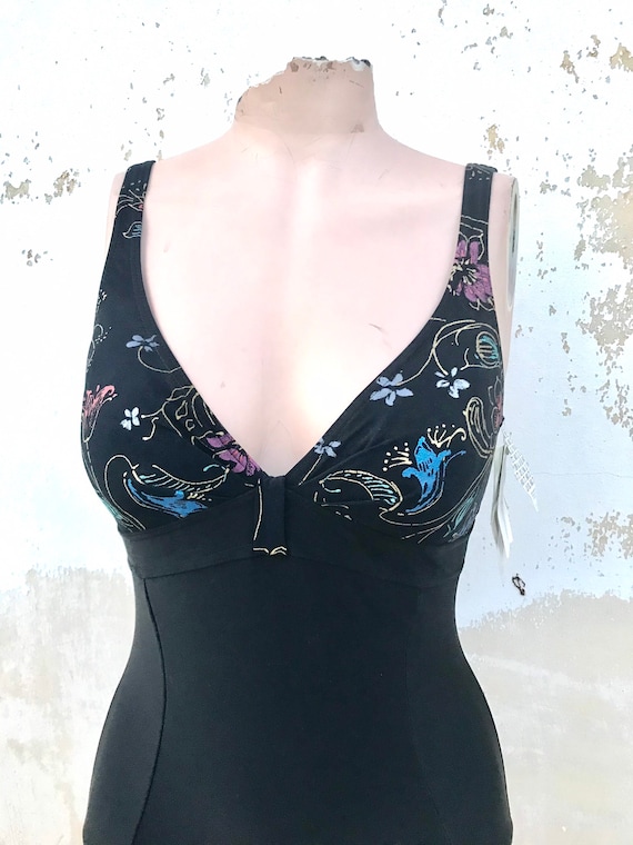 90s/80s does 40s black one piece swimsuit that fe… - image 2