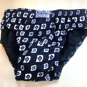 Geometric print underwear for men, 80s vintage all cotton kitschy cute men’s briefs. Brand new, dead stock.