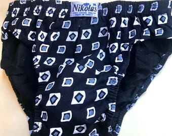 Geometric print underwear for men, 80s vintage all cotton kitschy cute men’s briefs. Brand new, dead stock.