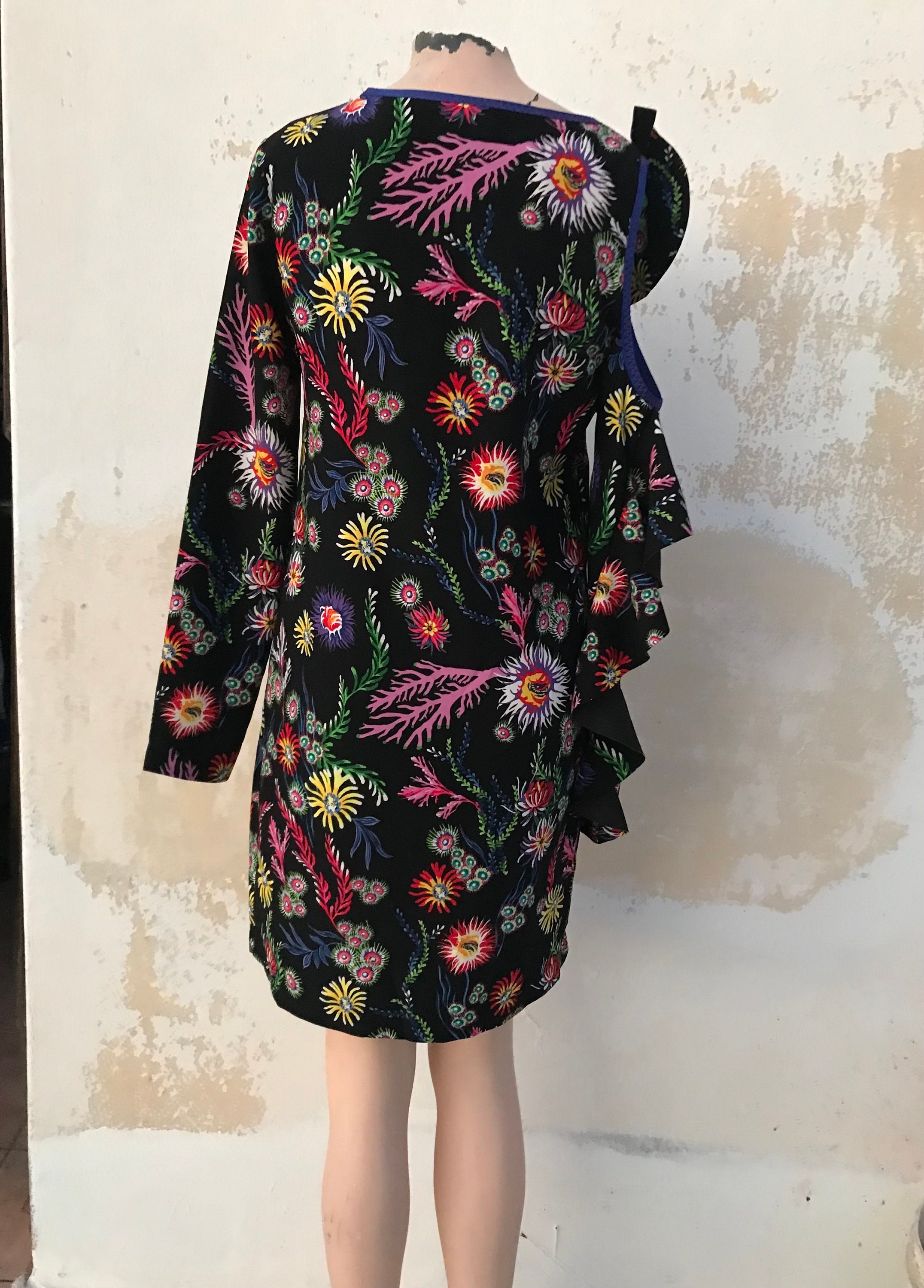 knee length dresses for ladies Long dress with fringing and Botanic Garden print