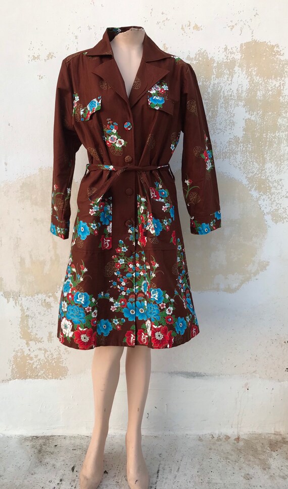 Asian, Cheongsam styled chocolate brown belted ro… - image 3