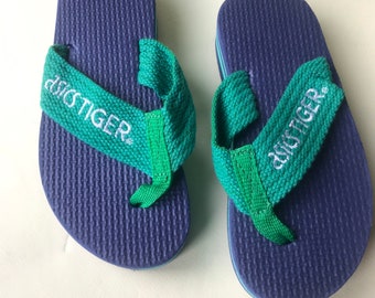 Blue/green ASICS Tiger early 80s vintage flip flops for kids 5 years old about. size USA 10 / EUR 28