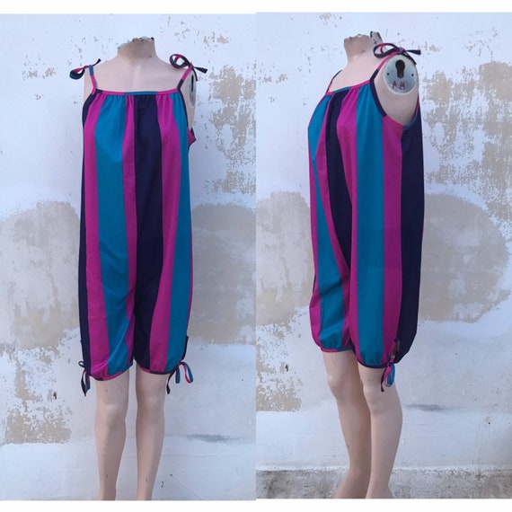 Wide vertical striped 90s jumpsuit with full fit … - image 1
