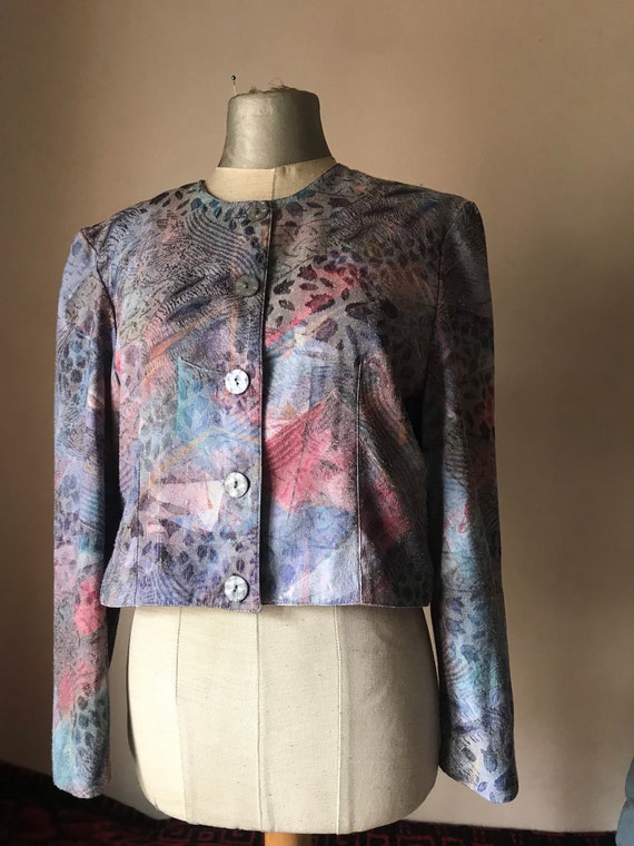 80s cropped brocade bolero blazer in lilac, blue … - image 1