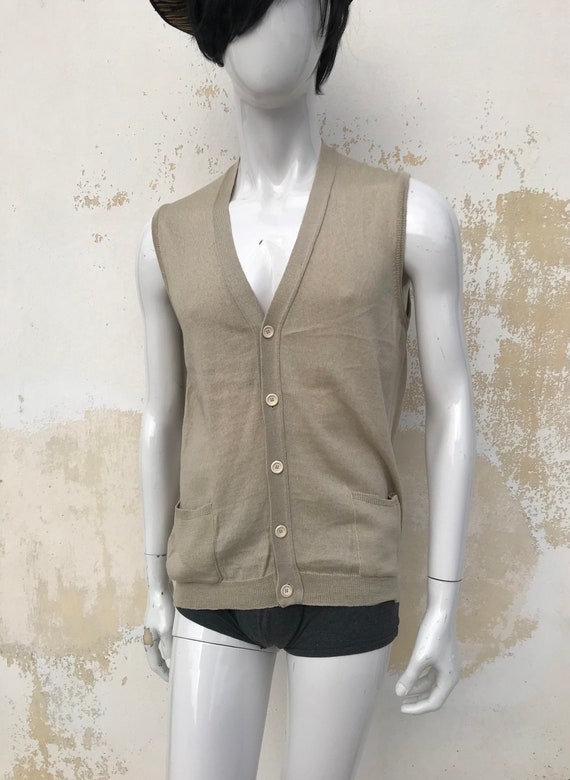 1970s vintage woolen light beige cardigan/vest fo… - image 2