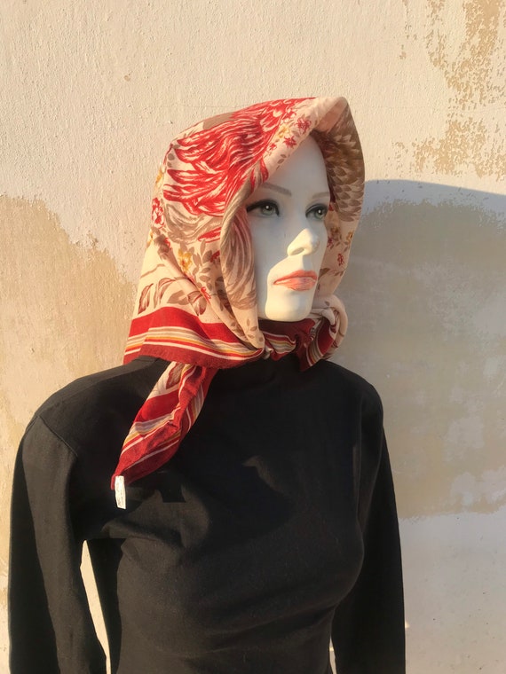 70's vintage silk and woolen big squared foulard … - image 3