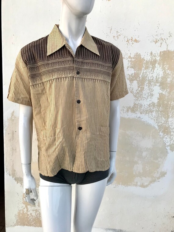 Pajama Styled 70s Vintage Shirt Features Art Deco Geometric 