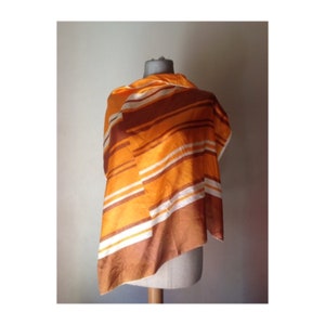 70&#39;s squared striped satiny scarf in bright orange and sweet brown coloring