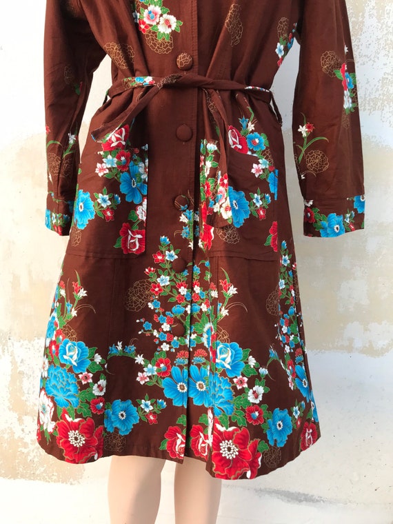 Asian, Cheongsam styled chocolate brown belted ro… - image 8