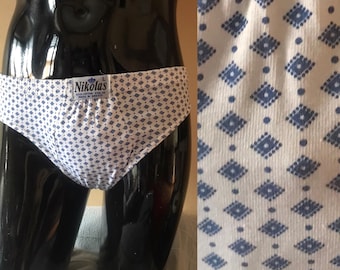 Rhombus printed underwear for men, 80s vintage, kitschy cute men’s briefs in gray/white, Made in Greece, XXL size