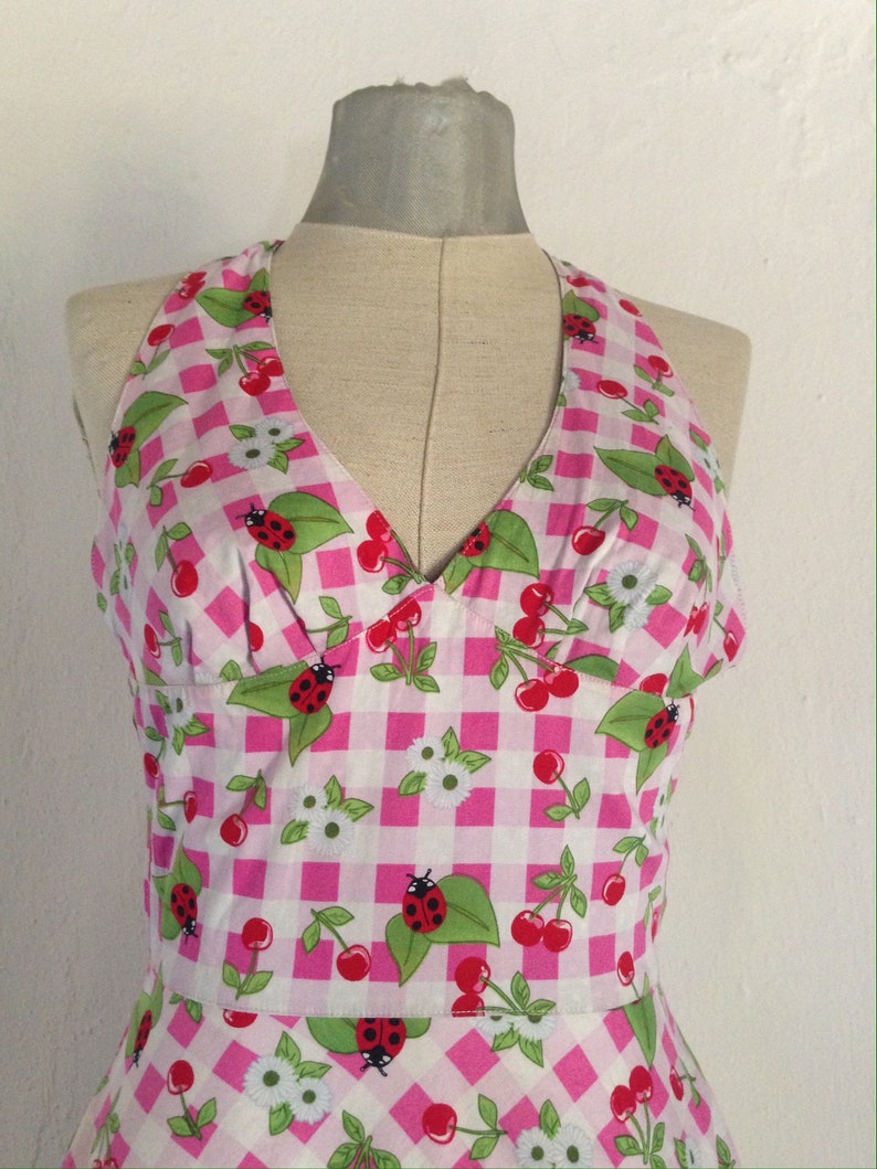 ladybugs swing 50 styled lovely dress with cherries checkered /& polka dot pattern pin up Rockabilly
