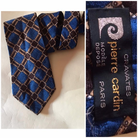 Pierre Cardin 80s rhombus brown and blue necktie … - image 1