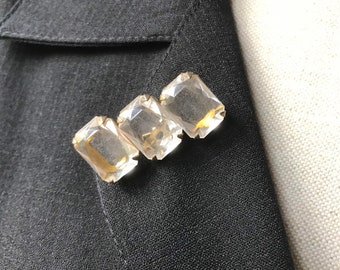 Broche vintage des années 80, gros cristaux, faux strass transparent, grosse broche en strass, broche cocktail