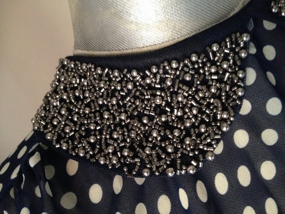 Blue amazing polka dot sheer long blouse featurin… - image 6
