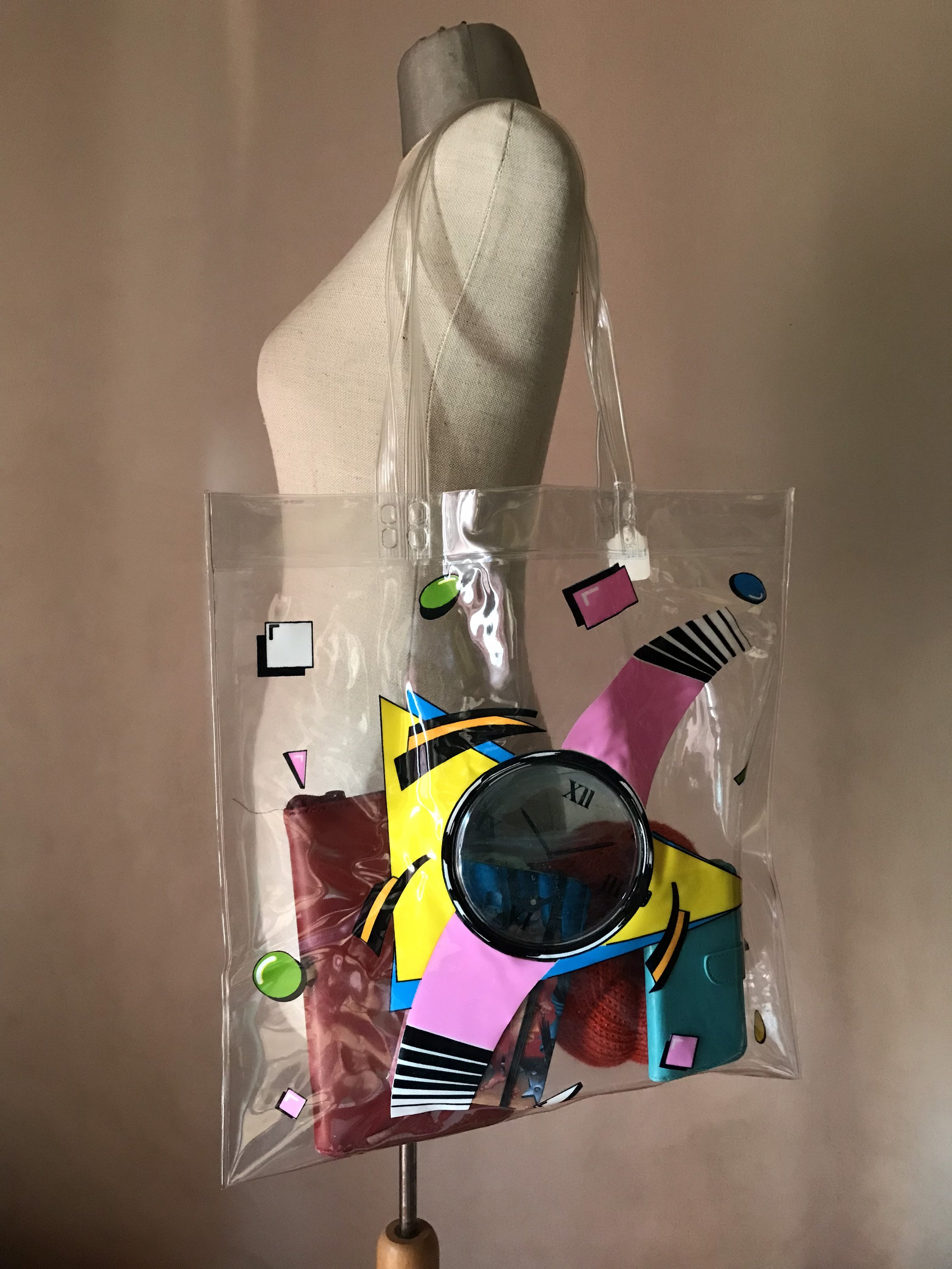 バッグ have a good time vintage clear tote bag Memphis Styled 80s Vntg Plastic Clear Tote Bag With Cool