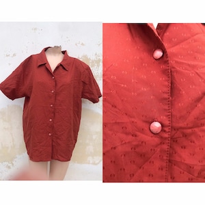 Vintage 80er Jahre Oversized Bluse mit Schulterpolstern in Ziegel-Farbe von Scorpio, Canada, im Pyjama-Stil