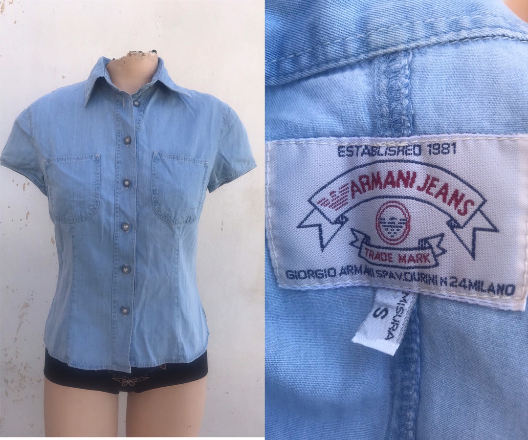 Armani Jeans Soft Light Blue Denim Buttoned Waisted Shirt Armani Jeans Soft Light Blue Denim Buttoned Waisted Shirt