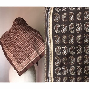 Brown big paisley squared scarf 70s vintage, made in Italy