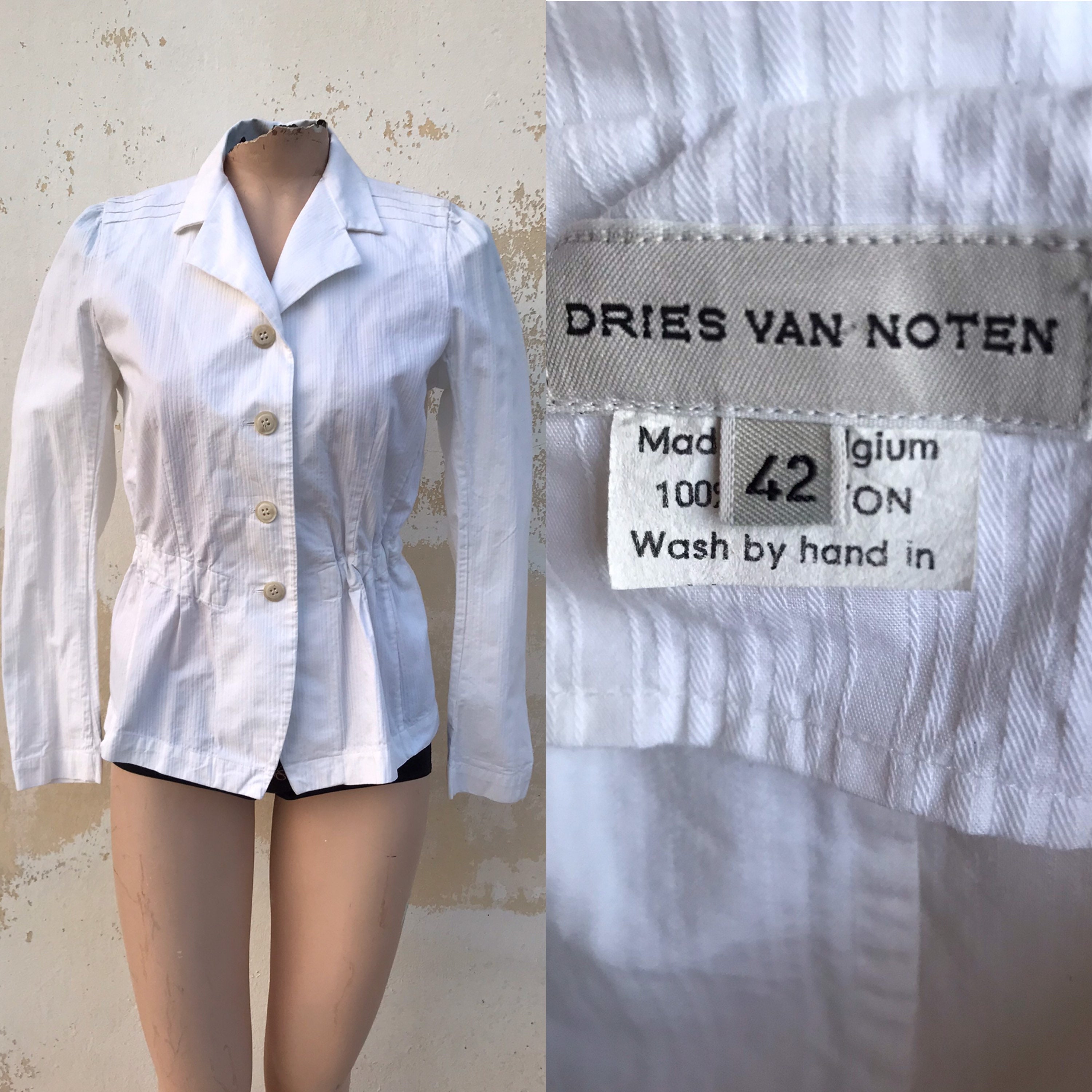 DRIES VAN NOTEN Vintage White, Waisted, Cotton Stylish DRIES VAN NOTEN Vintage White, Waisted, Cotton Stylish