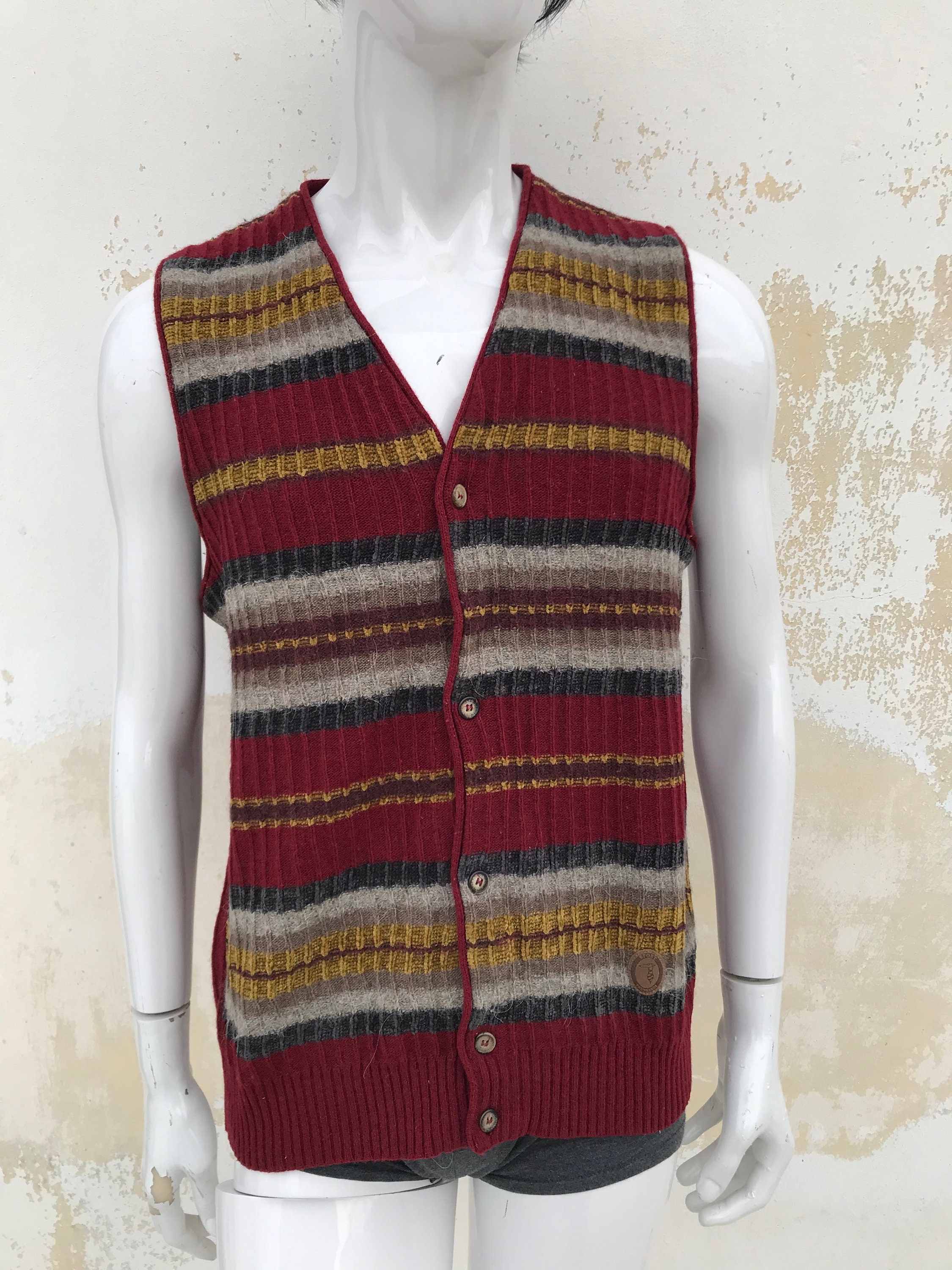 Trussardi 1980 Vintage Brown Beige, Woolen Cardigan/vest