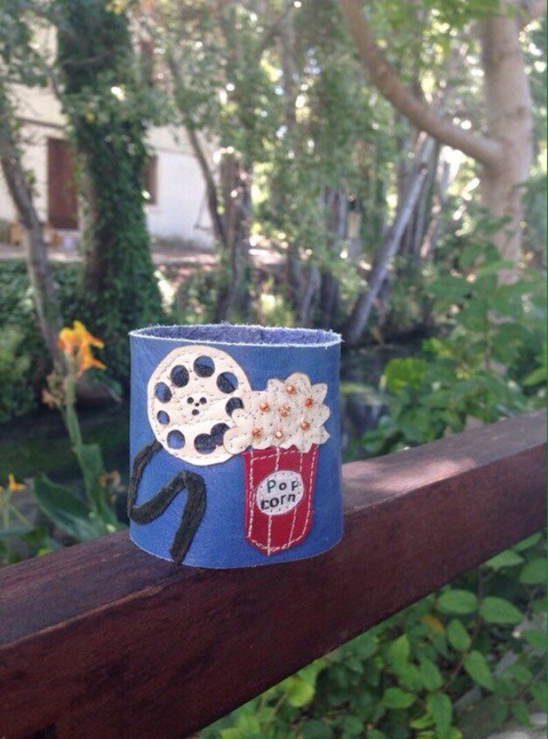 unique gift for movie geeks Cinema movie fan unisex cuff bracelet totally handmade by genuine leather Contemporary