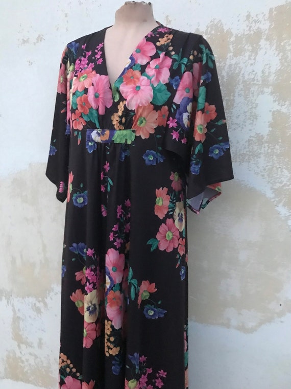 Maxi 70's vintage tunic styled, boho dress in col… - image 3