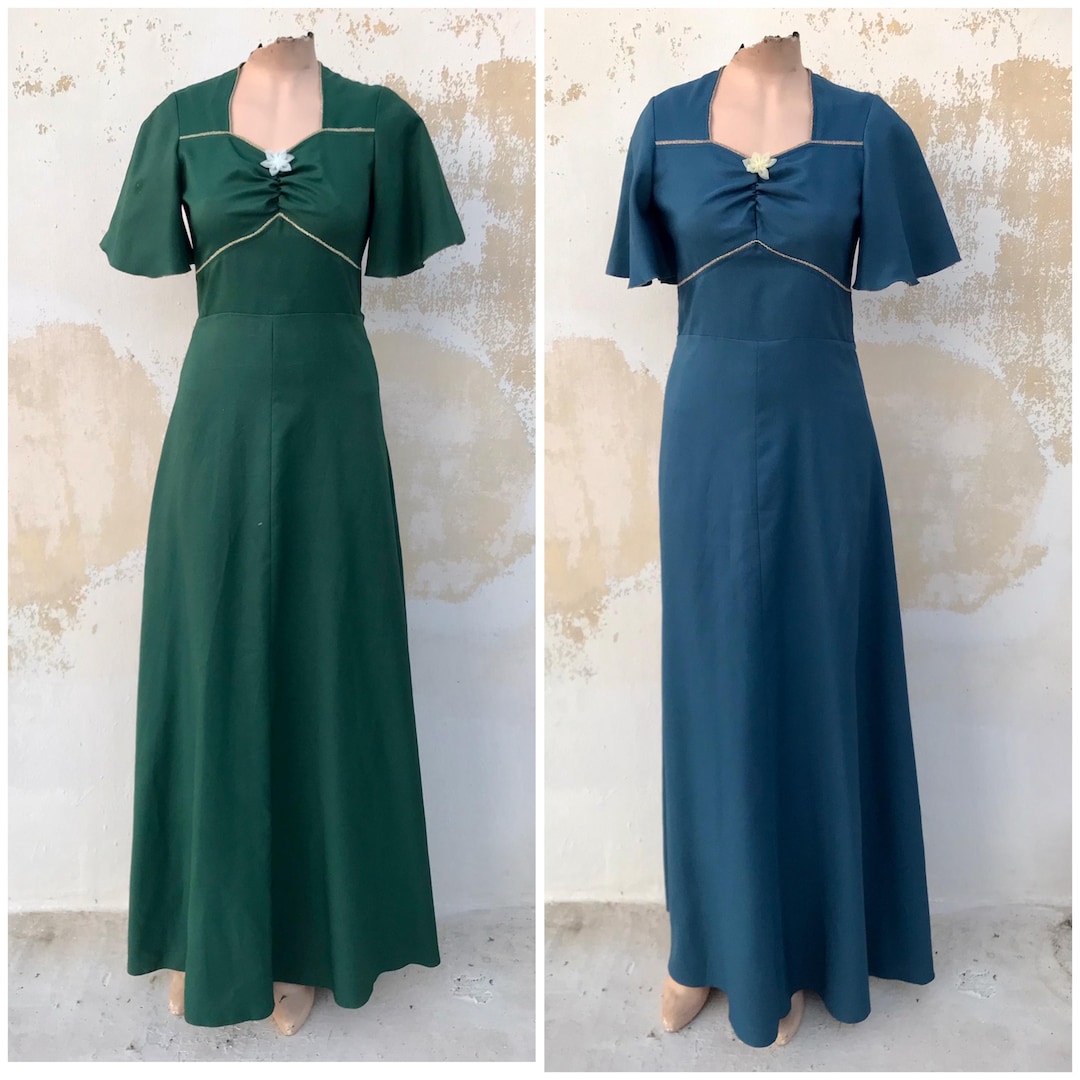 Picture Idea: Two 70S Vintage Romantic Long Gowns With Ruffled Sleeves And