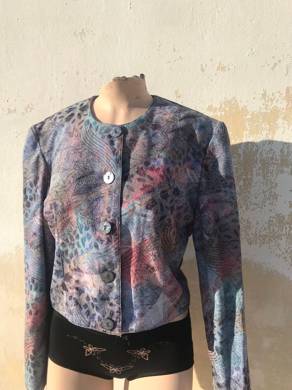 80s cropped brocade bolero blazer in lilac, blue … - image 2