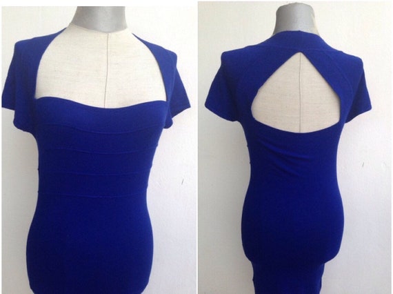 Stretchy 90s Vintage Royal Blue Wiggle Bodycon Dress With Heart Neckline  and Impressive Triangle Open Back - Etsy