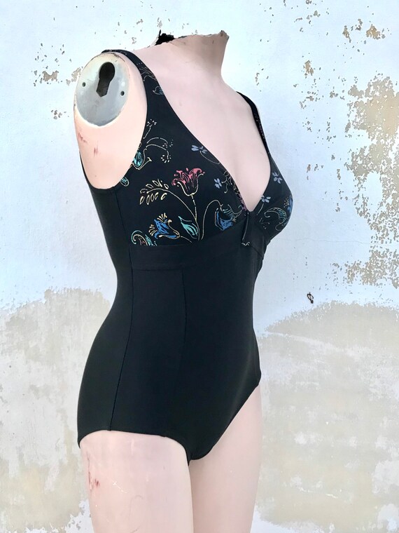 90s/80s does 40s black one piece swimsuit that fe… - image 3