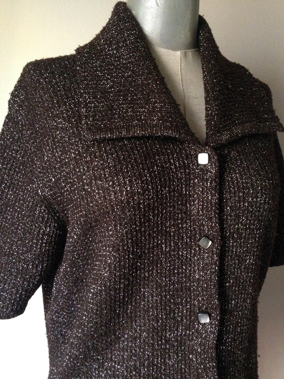 Silver brown 1980s vintage metallic glam cardigan… - image 8