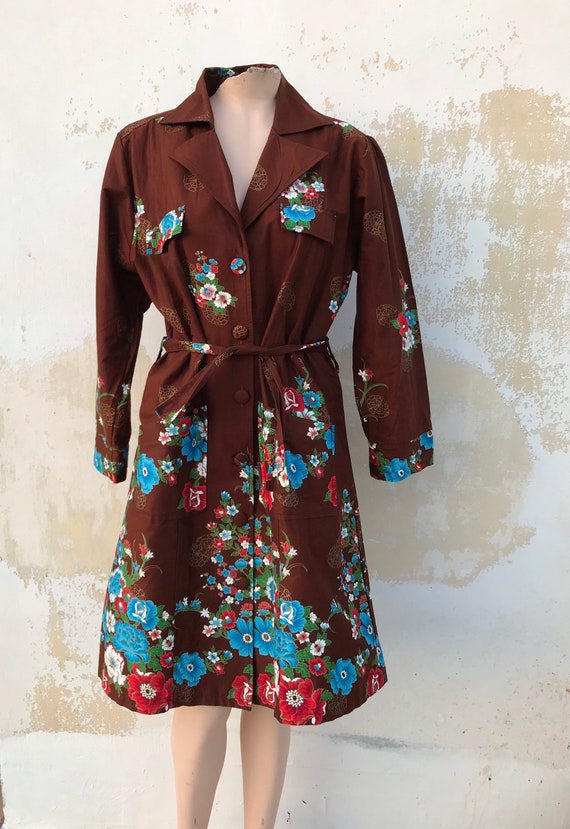 Chondon Robe Asian, Cheongsam styled chocolate brown belted robe/d… - Gem