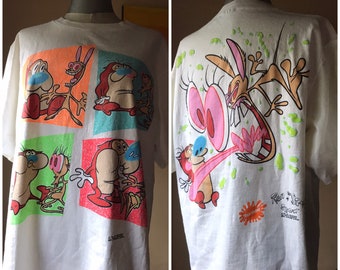 The Ren & Stimpy show 1991, MTV networks, Nickelodeon, XL heavy cotton white collectible T-shirt in excellent condition