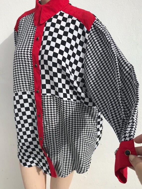 Different patterned checkered/houndstooth 80s vnt… - image 3