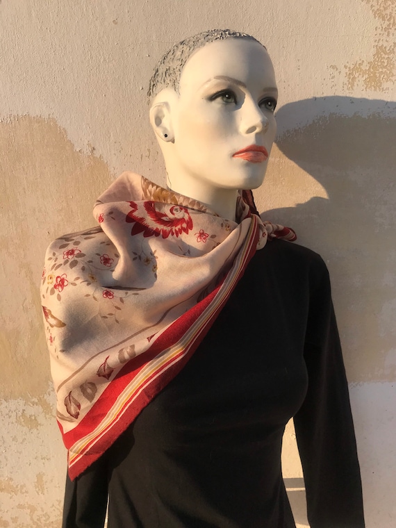 70's vintage silk and woolen big squared foulard … - image 2