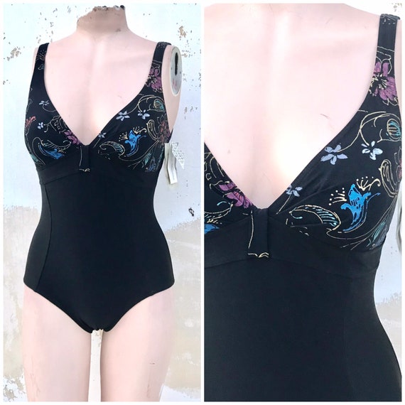 90s/80s does 40s black one piece swimsuit that fe… - image 1